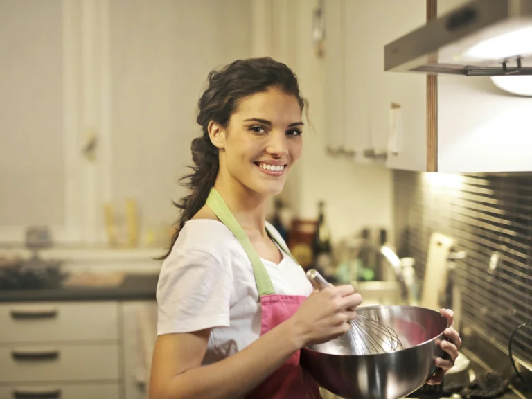 young lady baking banana bread